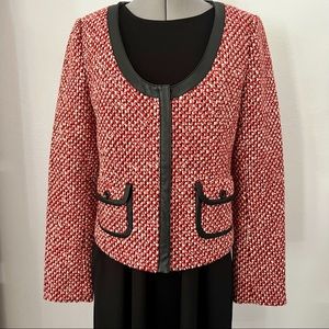 Hinge Red Tweed Faux Leather Trim Jacket